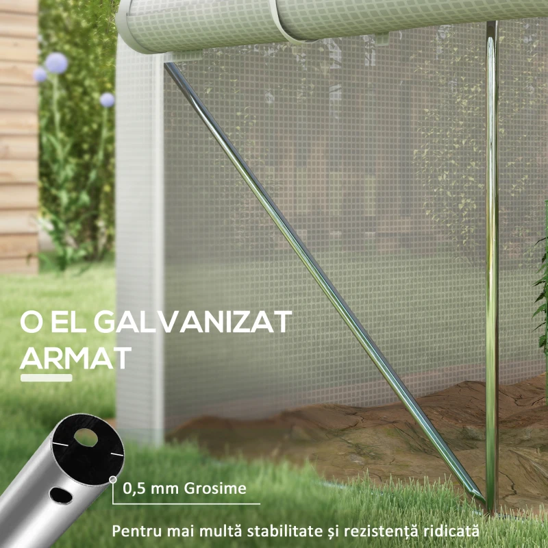 Outsunny Sera Cabina 4 x 3 m, Pereti Laterali Rulabili cu Fermoar, Usa cu Plasa, 8 Ferestre cu Plasa, Cort Tunel de Sera(m-6)