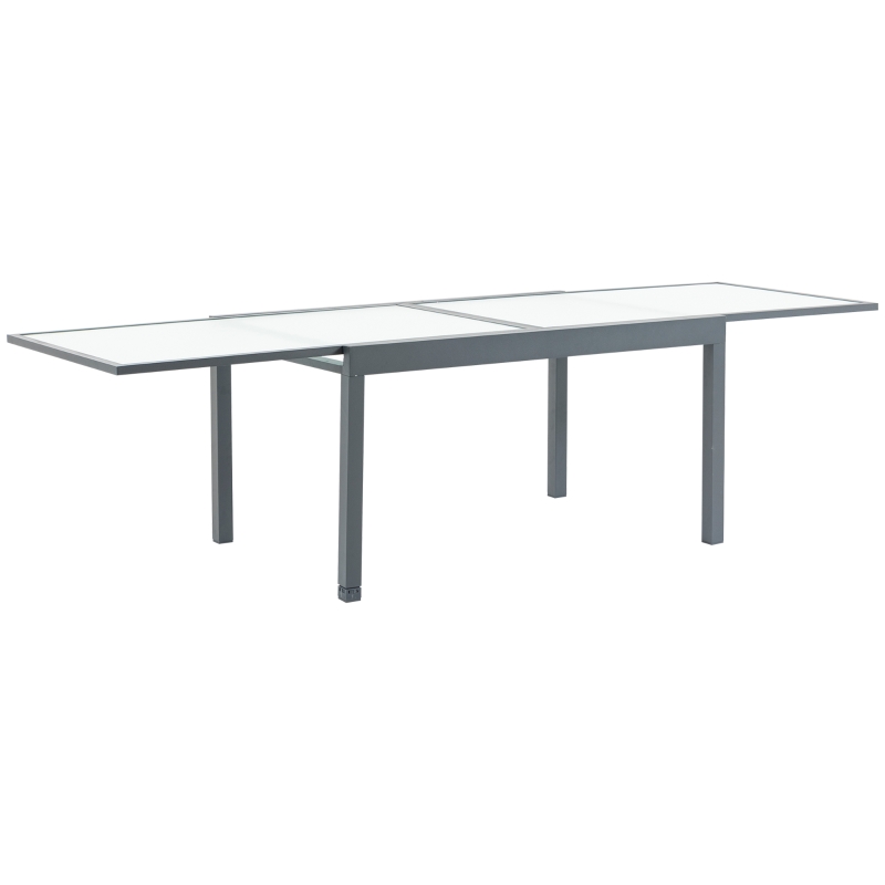 Outsunny Table à manger de jardin extensible table à rallonge rectangulaire plateau verre trempé dépoli châssis aluminium dim. 270L x 90l x 73H cm gris et blanc