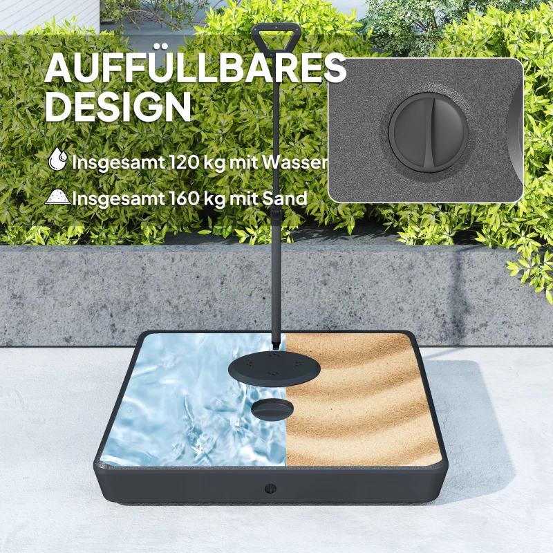 Outsunny Schirmständer mit verstellbaren Rädern, Sonnenschirmbasis, mit Wasser und Sand befüllbar, Kunststoff, Schwarz