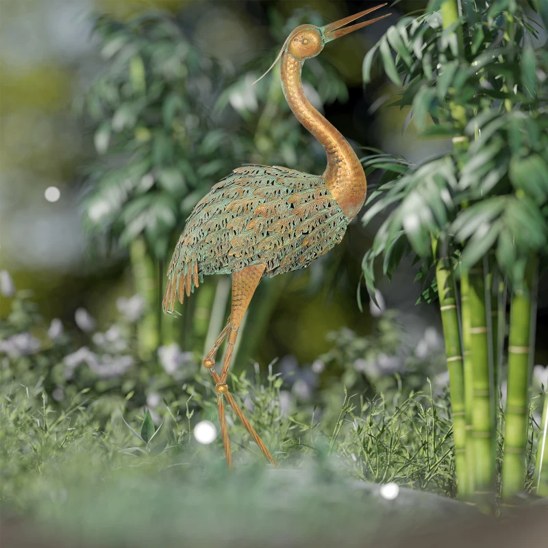 Outsunny Statue jardin exterieur, sculpture de héron en métal, décoration de jardin exterieur 90 cm, multicolore