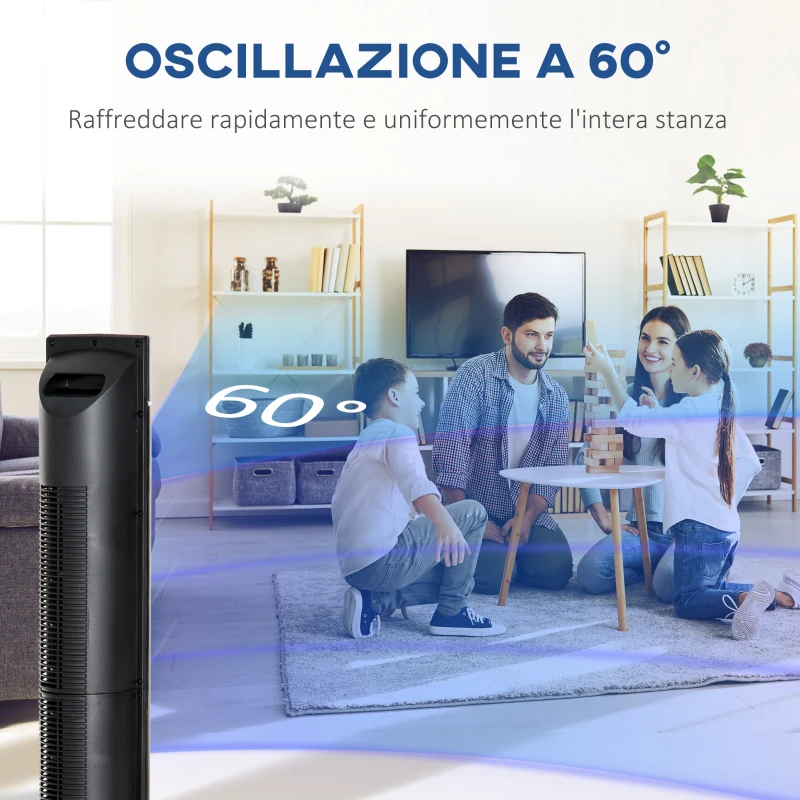 HOMCOM Ventilatore a Colonna 60W con 3 Velocità, 3 Modalità e Timer 8h, in ABS, Ø32x106.8 cm, Nero