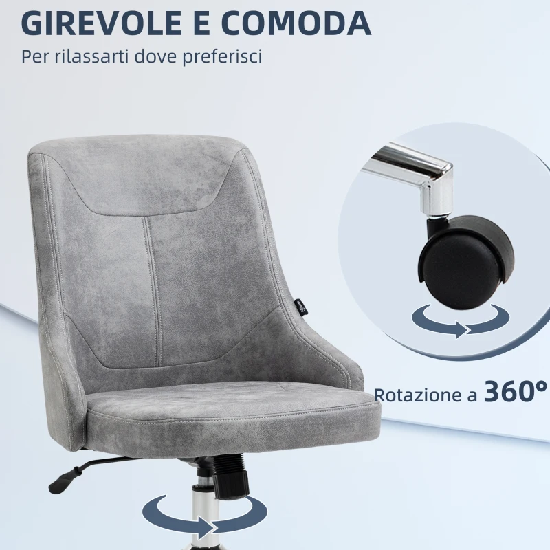 Vinsetto Sedia da Ufficio Regolabile in Altezza con Funzione Girevole e Inclinabile a 360°, 56x63x85-95 cm, Grigio