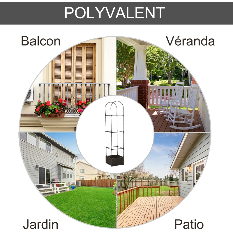 Outsunny Jardinière avec Treillis dim. 40L x 40l x 177H cm Insert d'irrigation Inclus PP Imitation rotin tressé Chocolat