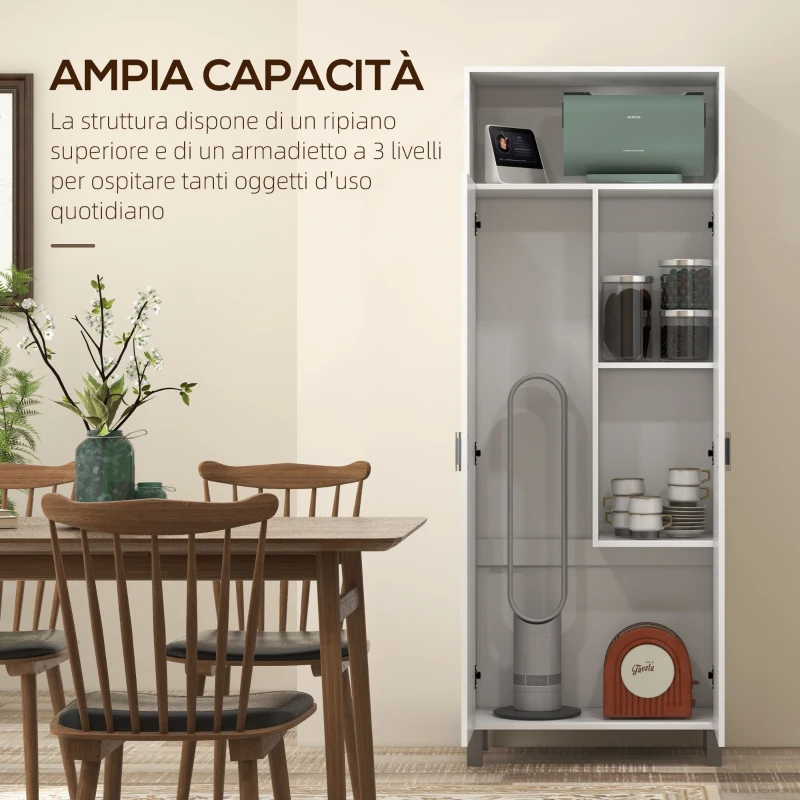 HOMCOM Mobile Multiuso con Ripiano Aperto, 2 Ante e Ripiani Regolabili, 70x35x188cm, Bianco