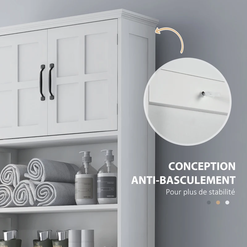 kleankin Meuble WC dessus de toilette armoire de rangement de salle de bain avec niches placard à double porte étagère réglable