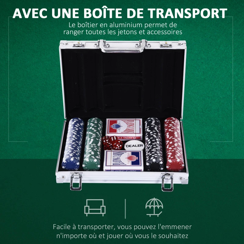 HOMCOM Mallette de Poker Coffret de Poker Complet avec 200 jetons 2 Jeux de Cartes + 2 clés Aluminium