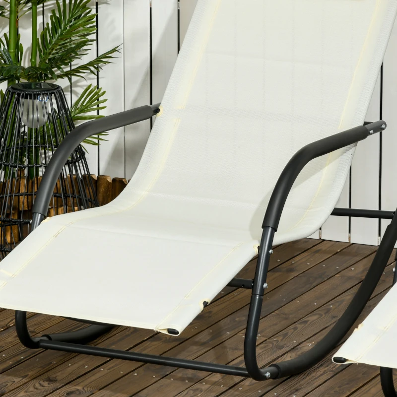 Outsunny Set da 2 Sdraio a Dondolo con Poggiatesta e Braccioli, 67x144x87 cm, Grigio e Beige