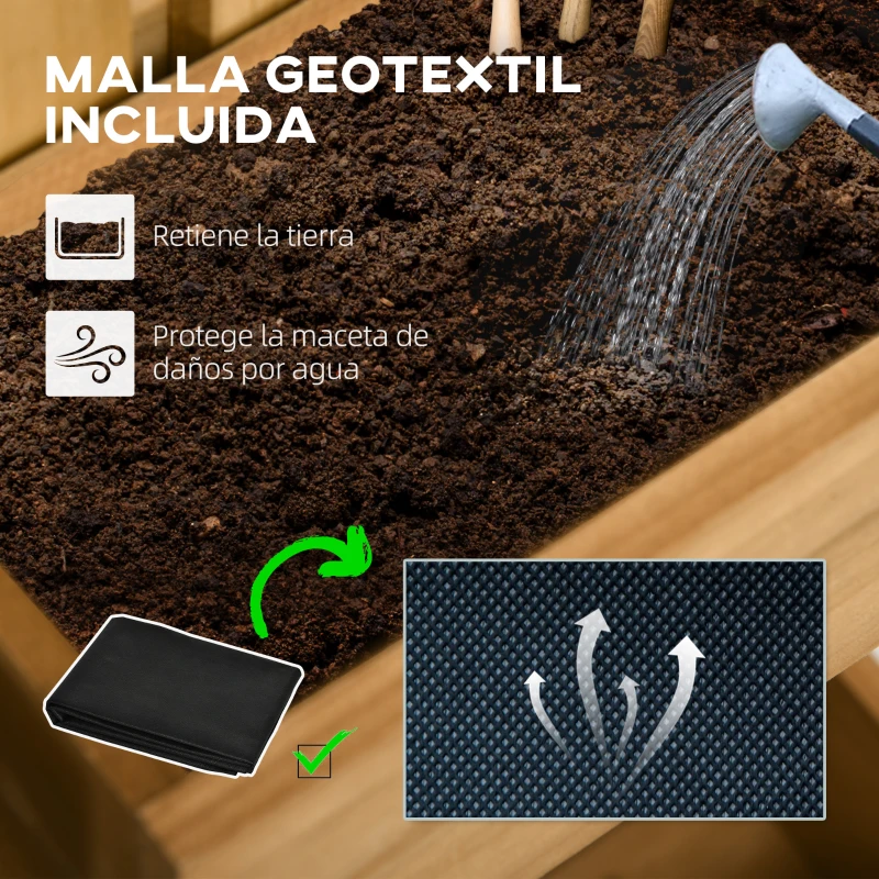 Outsunny Jardinera de Pared de Madera con Enrejado y 3 Macetas Móviles para Jardín Terraza Patio 60x16x80 cm Natural