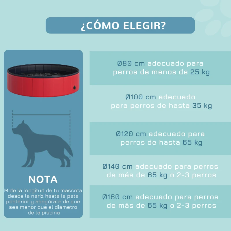 PawHut Piscina Plegable para Perros Gatos Ø120x30 cm Bañera Portátil para Mascotas PVC Antideslizante Múltiples Usos para Interiores y Exteriores Rojo