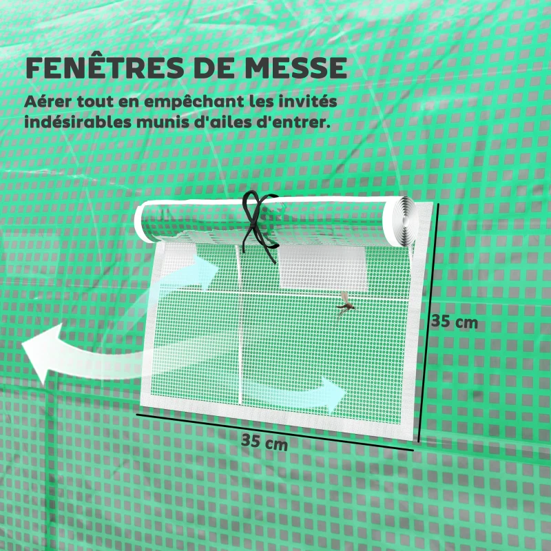 Outsunny Serre de jardin tunnel 24m² 8L x 3l x 2H m - 16 fenêtres, Porte zippée enroulable acier galvanisé, bâche PE, Vert