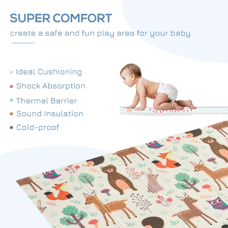 HOMCOM Foldable Baby Foam Play Mat Reversible Floor Play Crawling Mat Toddler Playmat Waterproof Educational 200 x 150cm x 1cm