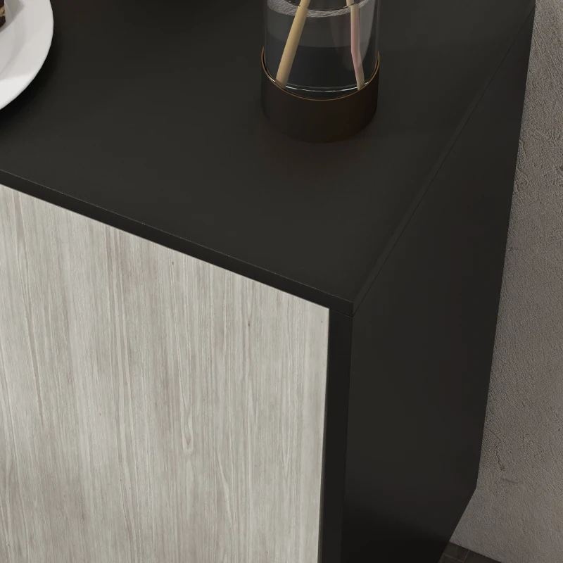 HOMCOM Buffet de cuisine meuble de rangement 2 placards avec étagères réglables, 121 x 37 x 75 cm, noir et aspect bois gris