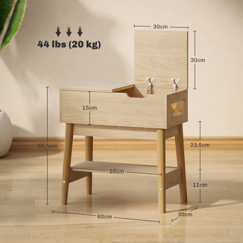HOMCOM Table d'appoint table basse table de chevet étroite avec plateau rabattable et étagère ouverte grain de bois de chêne