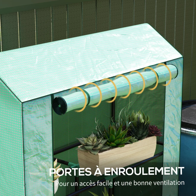 Outsunny Serre de jardin avec étagères 3 niveaux serre d'hivernage bâche renforcée en PE porte enroulable 100 x 40 x 150 cm vert