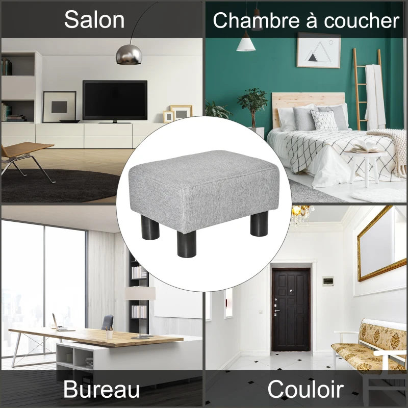 HOMCOM Pouf repose-pied tabouret bas en tissu de lin capacité de charge 110 Kg 40 x 30 x 24 cm gris