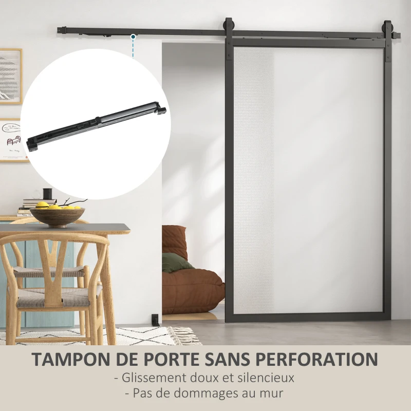 HOMCOM 244 CM quincaillerie de porte coulissante sans perçage kit de rail pour porte de grange simple en acier noir