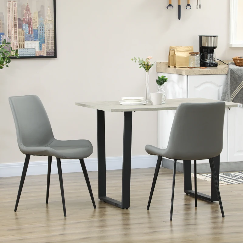 HOMCOM Lot de 4 chaises de salle à manger chaise de cuisine assise en similicuir pieds en acier avec dossier gris foncé