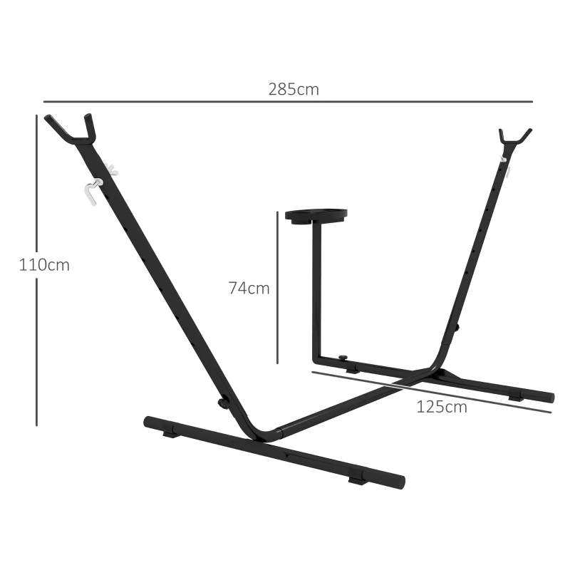 Outsunny Support Pied de hamac avec porte-gobelet Structure Robuste métal époxy Noir dim. 305L x 129l x 109H cm 150kg sans hamac