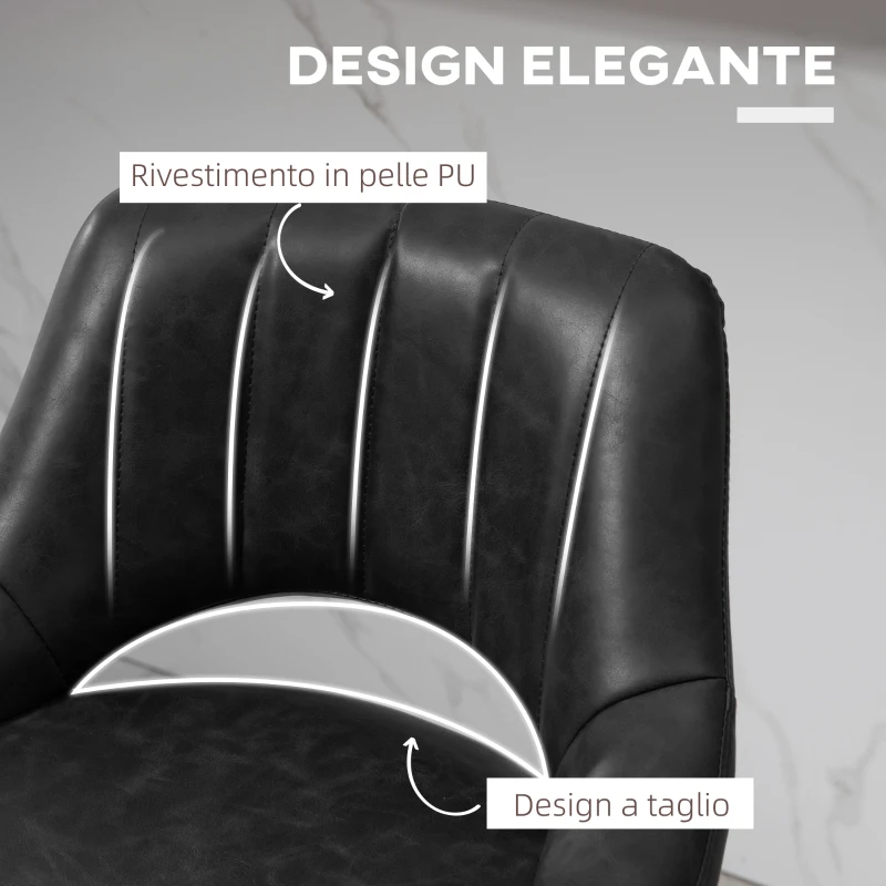 HOMCOM Set da 2 Sgabelli da Bar con Altezza Regolabile, Poggiapiedi e Seduta Girevole in Finta Pelle, Nero