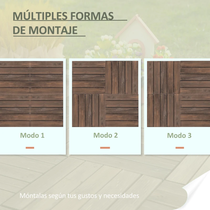 Outsunny Set de 27 Baldosas de Madera 30x30 cm con Área de 2,43 m² Losetas Sistema de Clic para Balcón Terraza Jardín Marrón Oscuro
