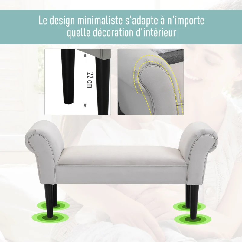 HOMCOM Banc Entrée Bout de Lit Rembourré pour Chambre à Coucher, Tissu à Voile, Gris, 102 x 36 x 51 cm
