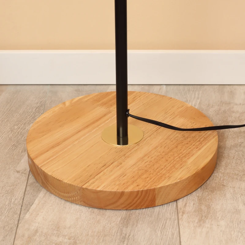 HOMCOM Lampada da Terra con Paralume in Tessuto e Base in Legno, Attacco E27, 48x32x152cm