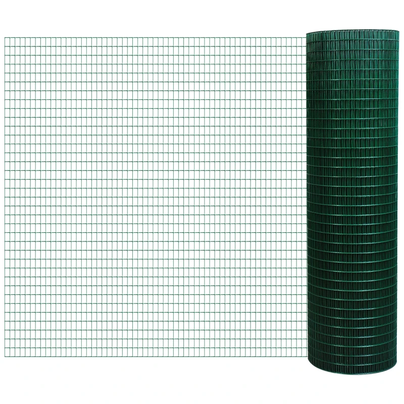 Pawhut PVC Coated Welded Wire Mesh Fencing Chicken Poultry Aviary Fence Run Hutch Pet Rabbit 30m Dark Green