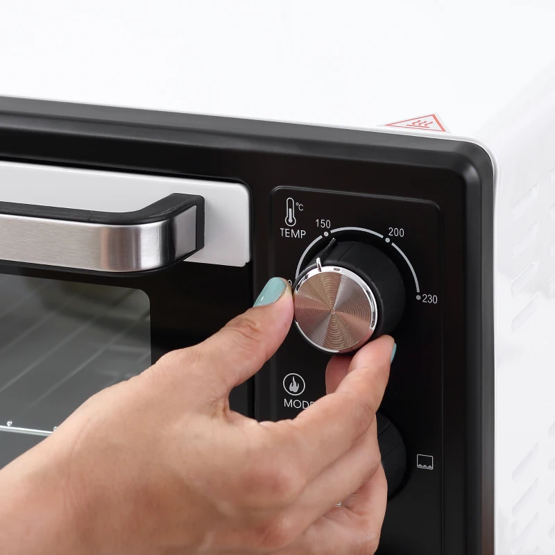 HOMCOM Horno Portátil 16L 1400W con 3 Modos de Calor Temporizador Bandeja de Horneado y Rejilla 44x32x28,1 cm Blanco y Negro