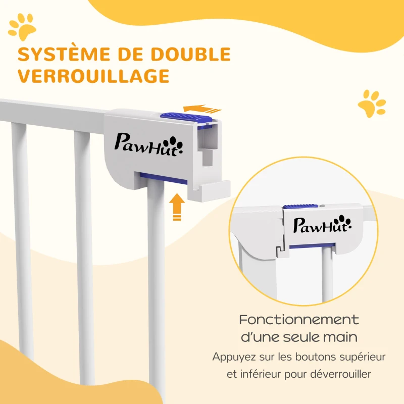 PawHut Barrière pour chien en acier à 3 panneaux pliante double verrouillage et porte intégrée pour porte et escalier blanc