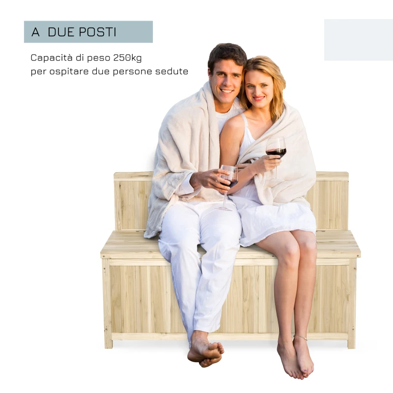 Outsunny Panca Contenitore da Esterno in Legno di Abete Naturale con Schienale per Giardino e Terrazza, 115x45x75cm