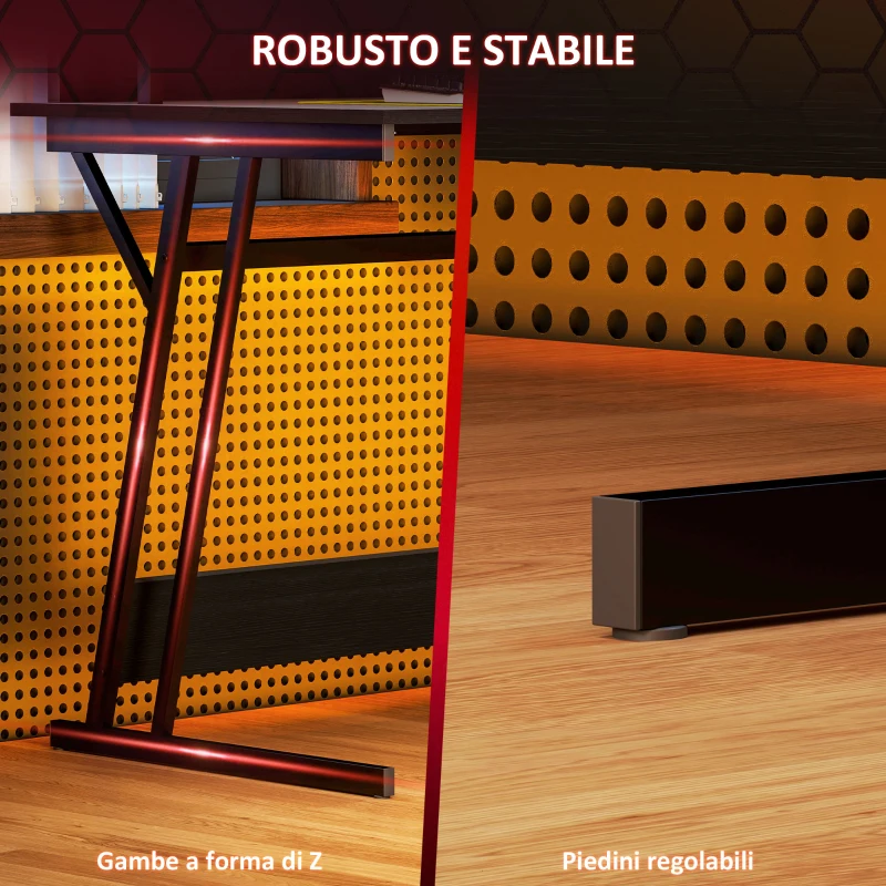 HOMCOM Scrivania Gaming con Luci LED e Supporto per Monitor, in Truciolato e Acciaio, 100x60x88.5 cm, Nero