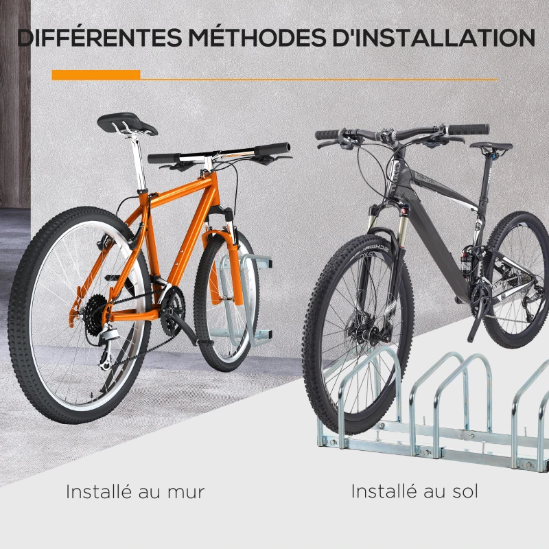 HOMCOM Râtelier 3 vélos dim. 76L x 33l x 27H cm acier argent