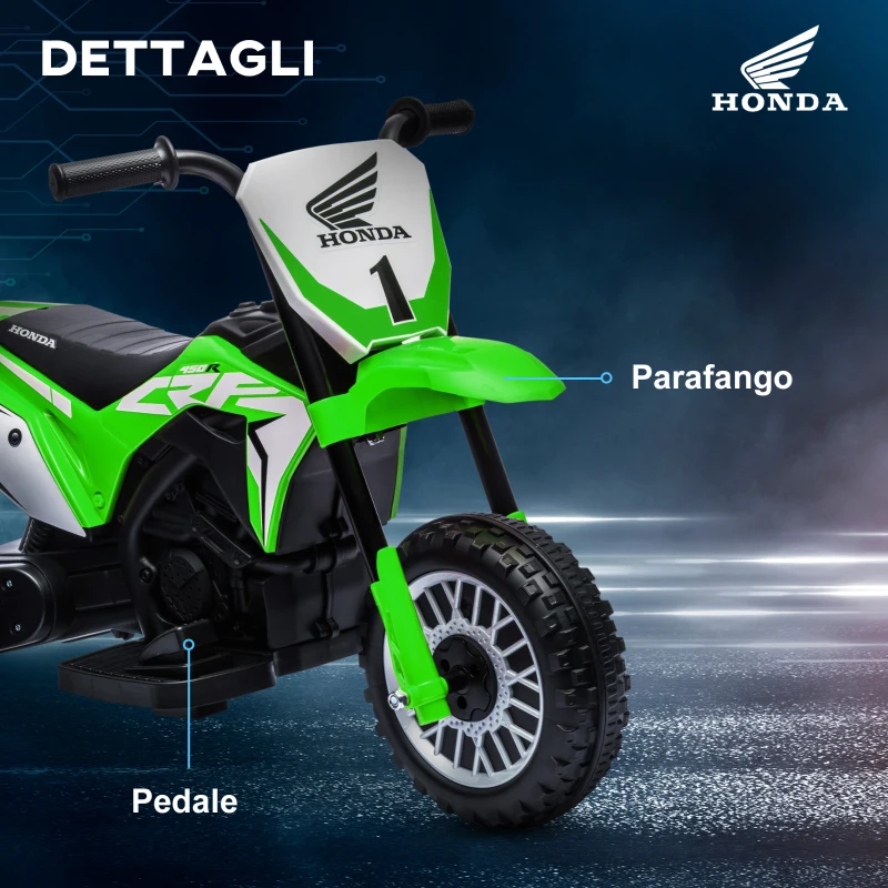HOMCOM Moto Elettrica per Bambini con Licenza Honda CRF450RL a 3 Ruote, Età 18-36 Mesi, Verde