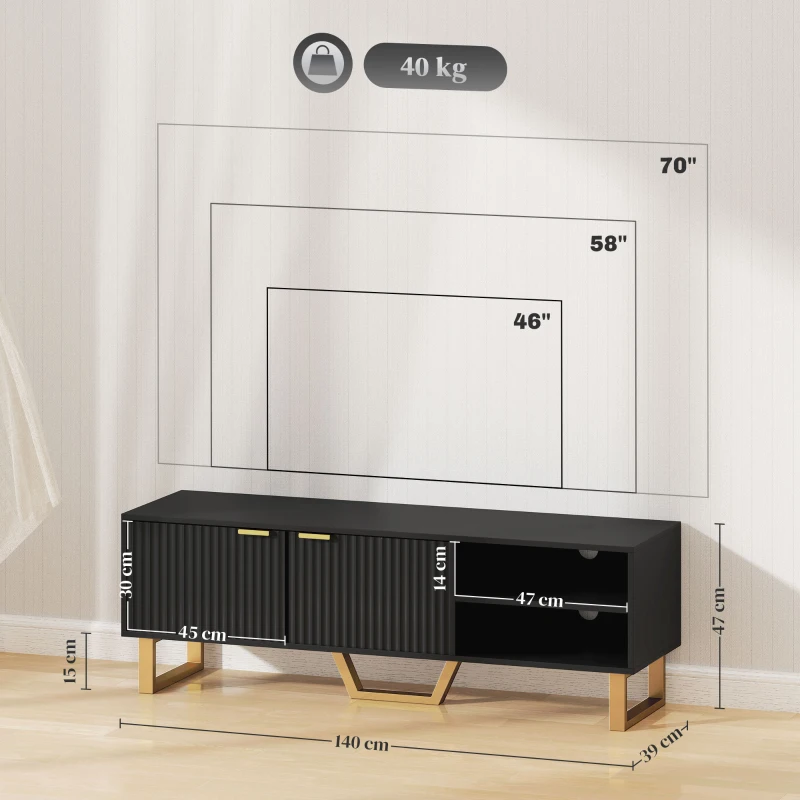 HOMCOM Meuble TV banc TV pour téléviseur jusqu'à 70 pouces - placard à 2 portes cannelées, compartiment ouvert et passe-câbles