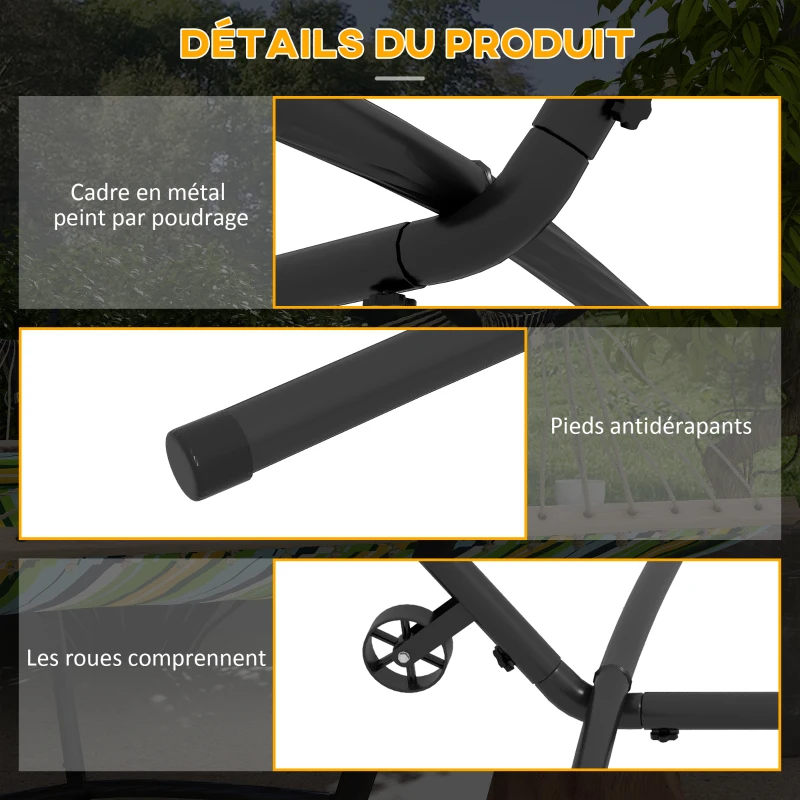 Outsunny Support Pied de hamac Structure Robuste métal époxy Hauteur réglable 6 Niveaux Noir dim. 290L x 120l x 115H cm