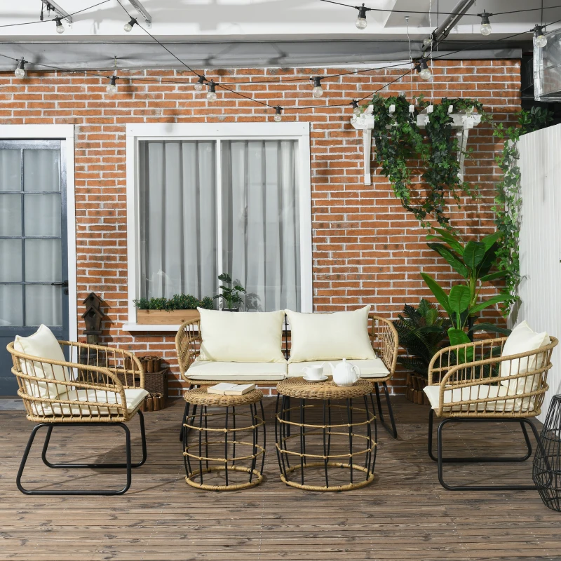 Outsunny Ensemble salon de jardin meubles d'extérieur 4 places 2 fauteuils 1 canapé 2 places et 2 tables basses coussins inclus