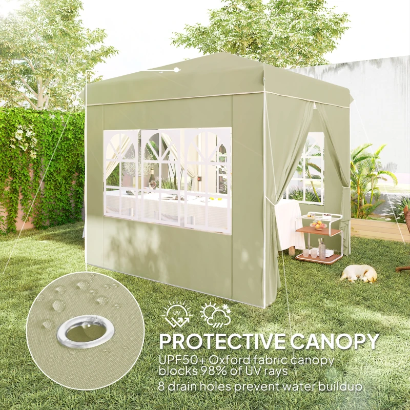 Outsunny Gazebo da Giardino Pop Up con 2 Finestre e Gambe Regolabili, in Metallo e tessuto Oxford, 248x248x270 cm, Crema