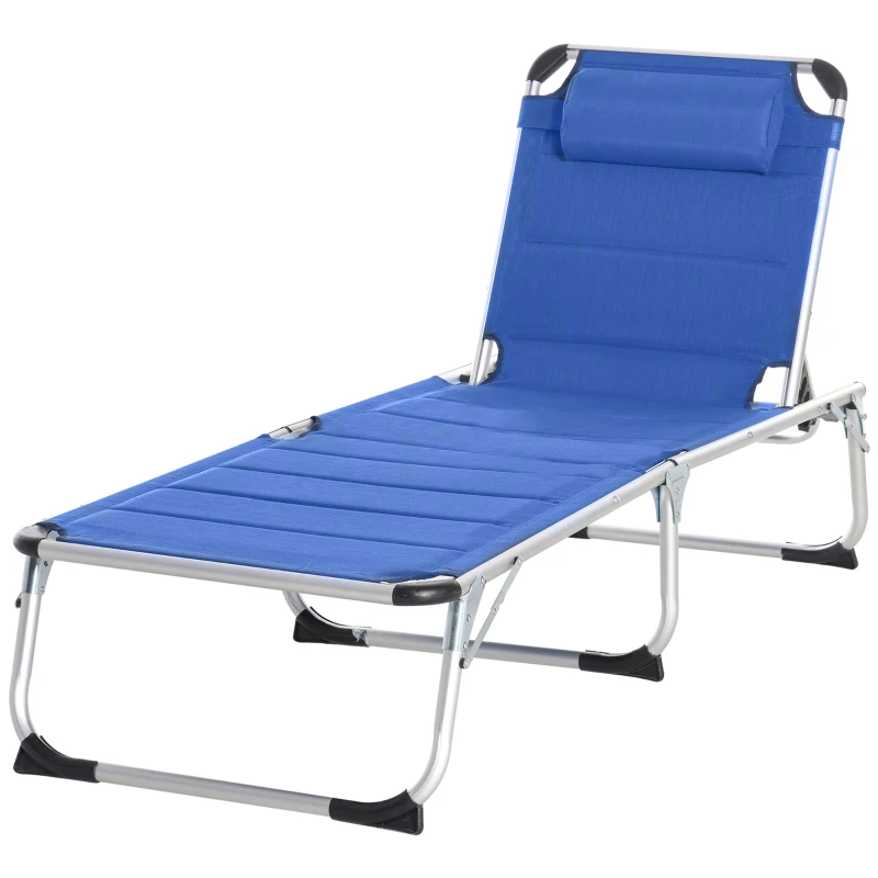 Outsunny Bain de soleil transat pliable dossier réglable multi-positions matelassage tétière alu textilène bleu