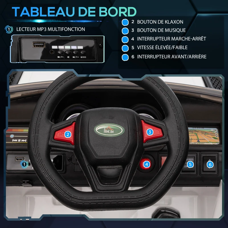 HOMCOM Voiture électrique enfants véhicule électrique 12 V, double moteurs, 3 à 5 km/h, blanc(m-5)