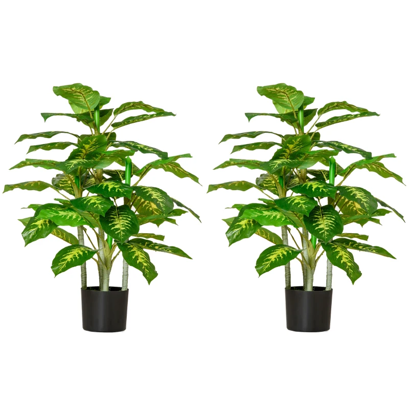 HOMCOM 2 PCs Artificial Evergreen Tree Fake Decorative Plant in Nursery Pot for Indoor Outdoor Décor, Green