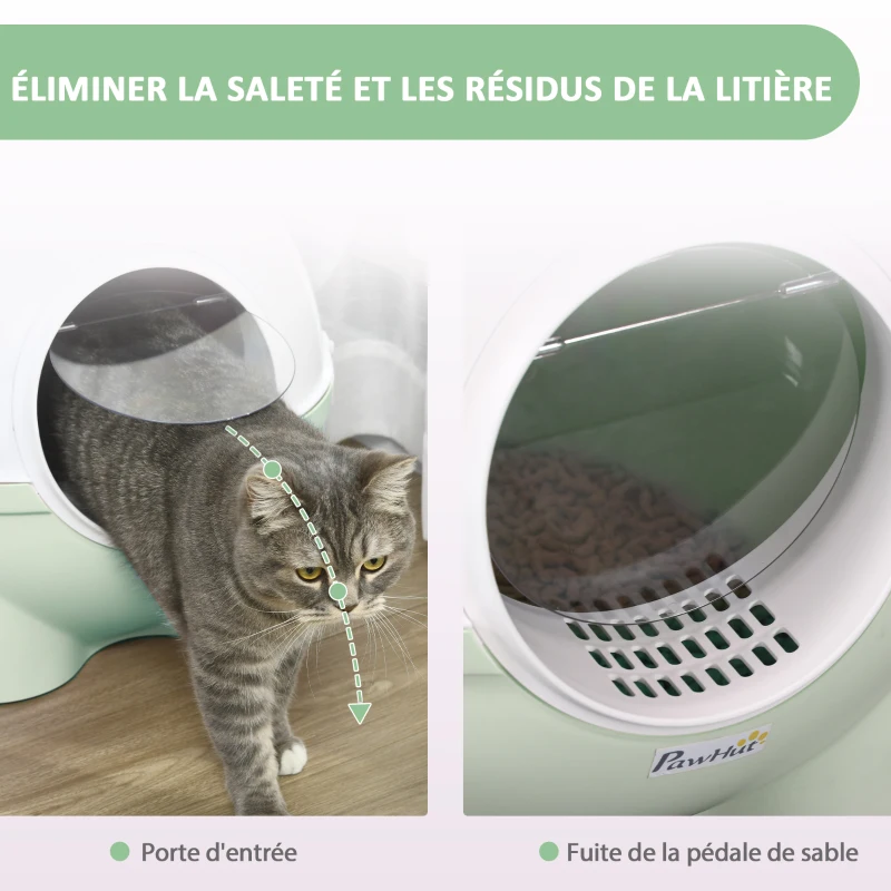 PawHut Bac à litière pour chat maison de toilette avec porte battante couvercle amovible 53 x 51 x 48 cm vert et blanc