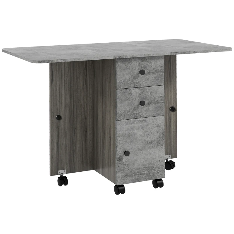 HOMCOM Multi-Storage Six-Person Drop Leaf Dining Table - Mixed Grey