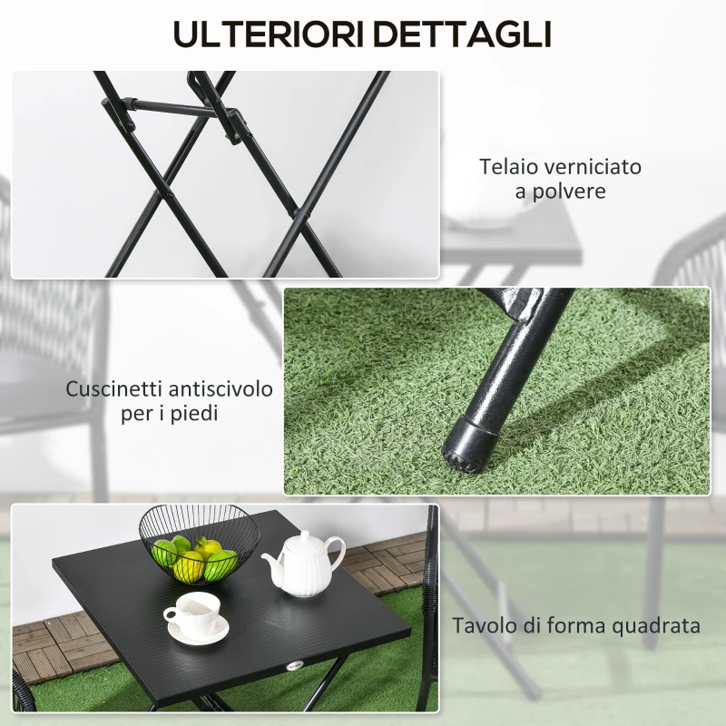 Outsunny Tavolino da Esterni Pieghevole in Acciaio con Piedini Antiscivolo, 60x60x71 cm, Nero