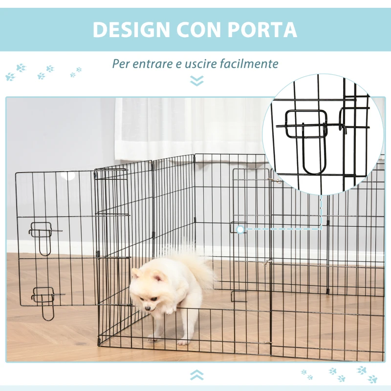 PawHut Recinto per Cani da Esterno, Box Gabbia per Cani Gatti Cuccioli Roditori Recinzione Rete 8 Pezzi 61 x 61cm Nero