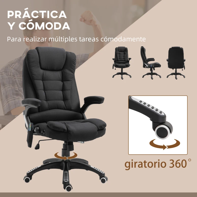 Vinsetto Silla de Masaje con 6 Puntos de Masaje con Función de Calefacción Altura Ajustable y Ruedas 68x72x110-120 cm Negro
