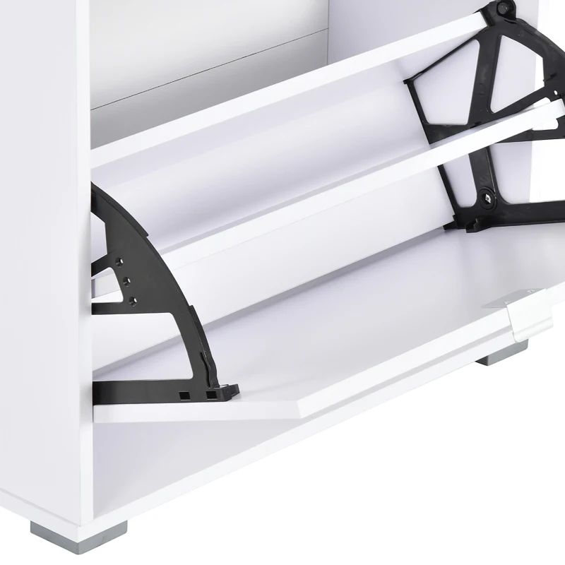 HOMCOM Meuble à Chaussures Armoire à chaussures 3 Portes abattantes 3 Compartiments en bois 60L x 26I x 124H cm Blanc laqué