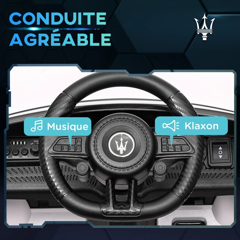 AIYAPLAY Voiture électrique pour enfants sous licence Maserati Gran Turismo Folgore, 12V avec télécommande, de 3 à 5 ans, blanc