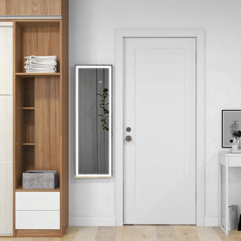 HOMCOM Dimming Full Length Mirror, 120 x 40cm Long Wall Mirror with 3 Colour LED, Smart Touch, Memory Function