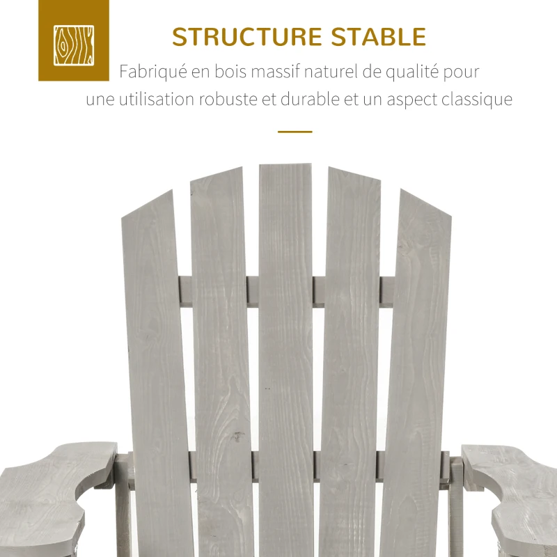 Outsunny Fauteuil adirondack Fauteuil de Jardin Chaise de Jardin de Plein Air dim. 78L x 89P x 88H cm Bois Massif Sapin Gris Effet Vieilli pour Jardin, Terrasse et Balcon