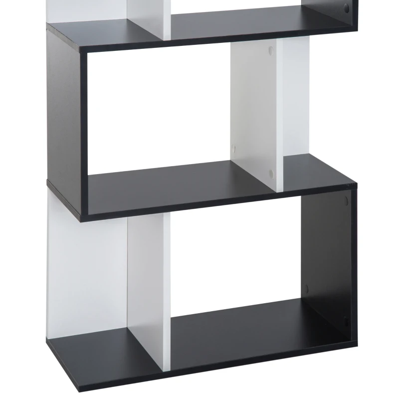 HOMCOM Bibliothèque à 5 niveaux, meuble de rangement en forme de S avec étagères, étagère de rangement pour salon, chambre bureau, 60 x 24 x 148 cm, noir, blanc